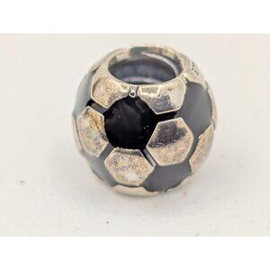 Pandora Charm Sterling Silver Black Enamel Soccer Ball Bead  Marked ALE S925
